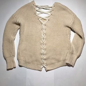 CREME SWEATER WITH A OPEN LACED BACK 😇😍